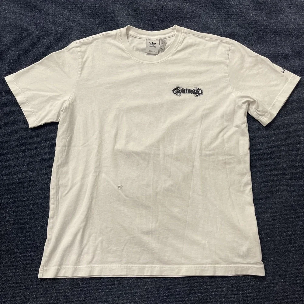 Adidas Originals Shirt Mens‎ Large White 3 Stripe Back Print Graphic Tee T-Shirt